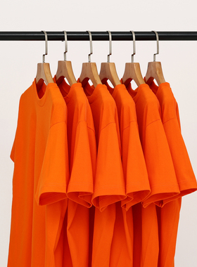 【小白家】橙色多色彩重磅不透纯棉纯色短袖圆领t恤男女情侣大码T