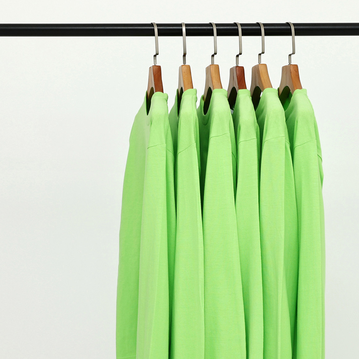 糖果色荧光绿250g全棉重磅厚款不透圆领长袖T恤男女宽松大码纯棉