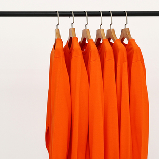 活力色彩橙色橘色重磅纯棉圆领长袖T恤男女纯色全棉不透宽松体恤