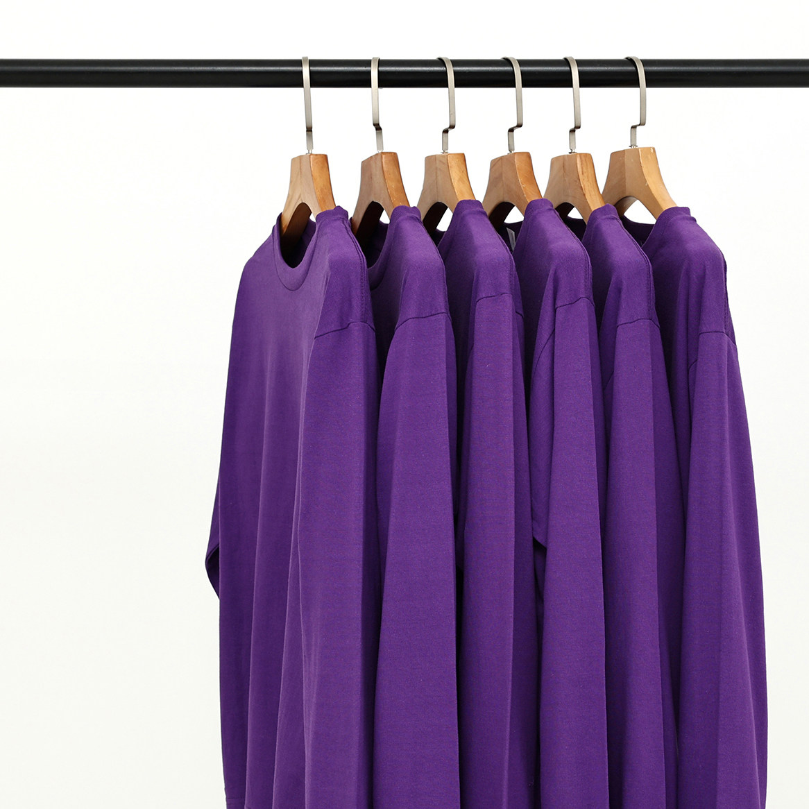 日系复古紫色250g全棉重磅厚款不透圆领长袖T恤男女宽松纯棉大码