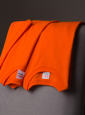 【小白家】橙色重磅加厚纯棉纯色基础款短袖圆领t恤男女情侣定制