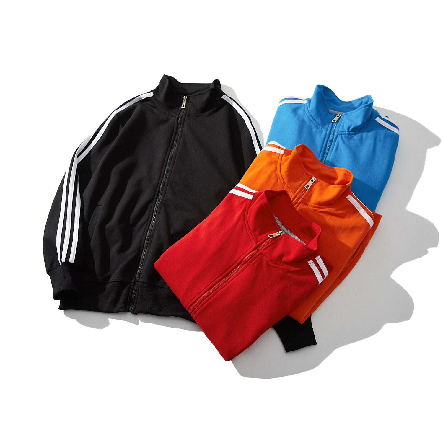 【小白家】春秋日系复古长袖三道杠外套拉链卫衣男女BF风百搭薄款