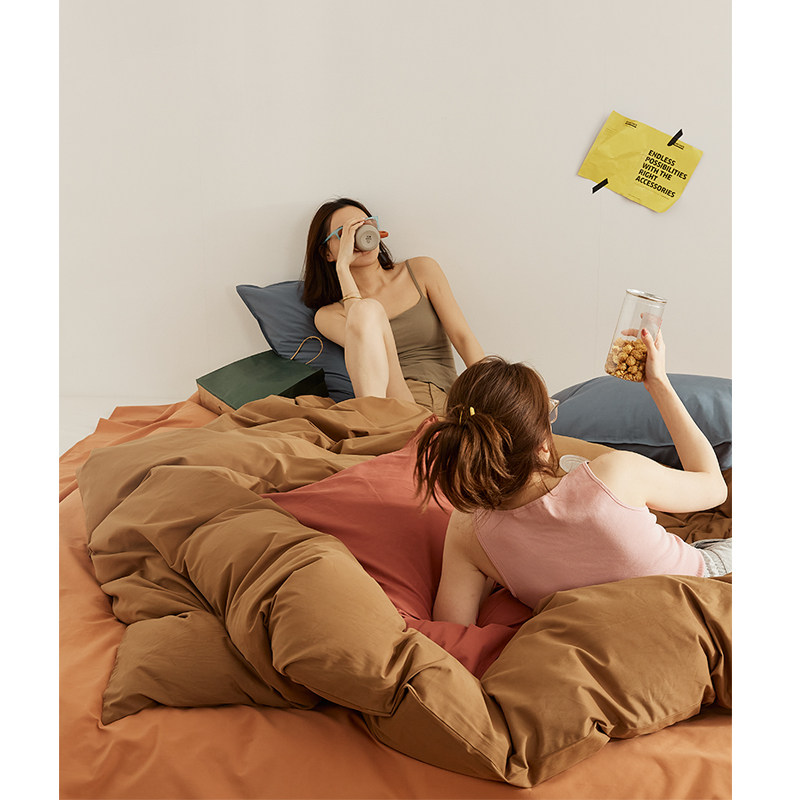 Modern Times/100支美式复古撞色全棉磨毛工艺床单四件套保暖被套