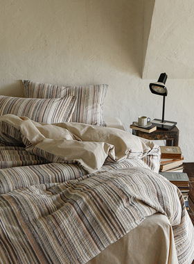 离开马克拉什/Middle中古肌理条纹提花全棉床单四件套床笠三件套