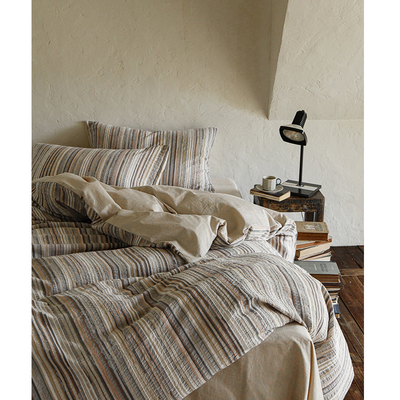 离开马克拉什/Middle中古肌理条纹提花全棉床单四件套床笠三件套