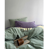 住在莫吉托 ins韩国春日指南水洗条纹床单四件套全棉被套三件套