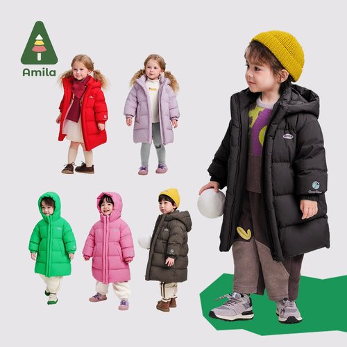 男女童白鹅绒羽绒服过膝长款