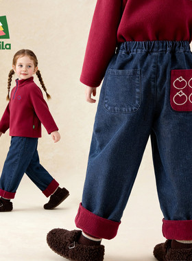 Amila女童加绒牛仔裤秋冬款儿童宝宝加厚休闲长裤子小女孩保暖裤