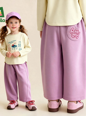 Amila女童弯刀休闲裤春秋款儿童宝宝宽松直筒裤中小童长裤子洋气