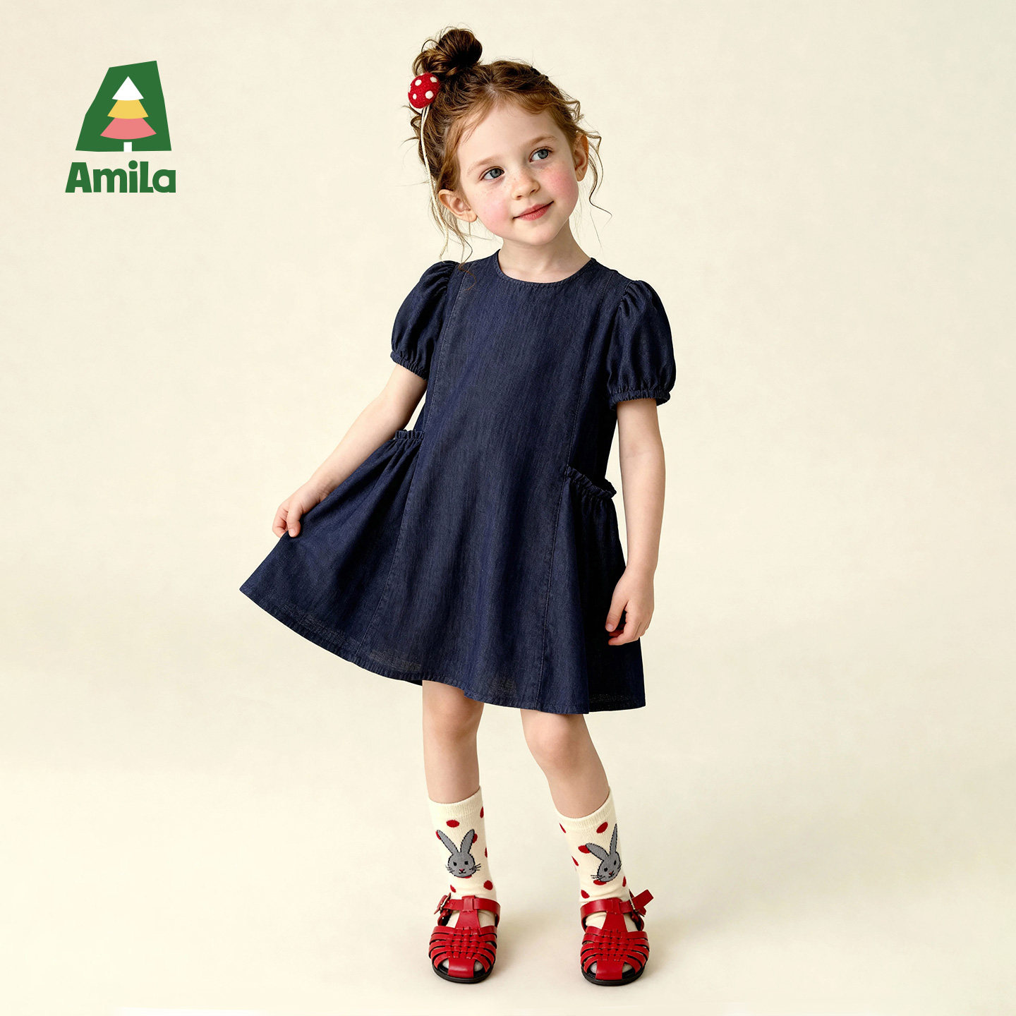 Amila女童装短袖连衣裙薄款儿童宝宝夏季牛仔裙子纯棉小女孩洋气