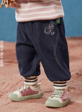 Amila男女童加绒牛仔裤秋冬款宝宝保暖休闲裤洋气儿童加厚束脚裤