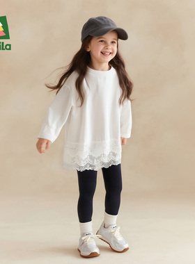 Amila女童装白色T恤长袖儿童宝宝甜美上衣小女孩纯棉打底衫春秋款