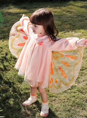 Amila女童装表演蝴蝶仙女连衣裙春秋新款儿童宝宝洋气网纱公主裙