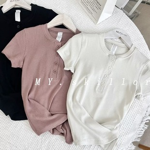 lulu同款HoldTight女紧身收腰裁剪短袖亨利衫休闲运动瑜伽健身T恤