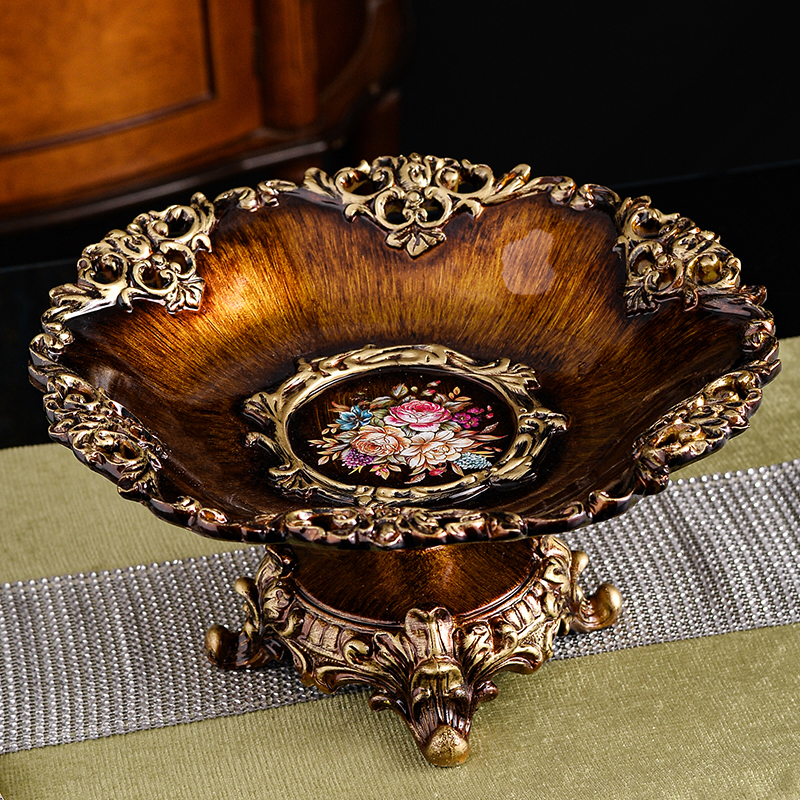 美式仿古工艺复古水果盘家用客厅茶几创意装饰摆件奢华高档树脂