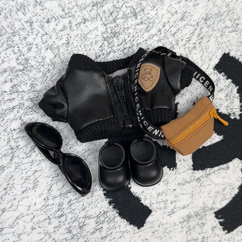 仅衣服】17cm拉布布娃衣服LABUBU盲盒坐坐派对一二三代熊牌黑皮衣