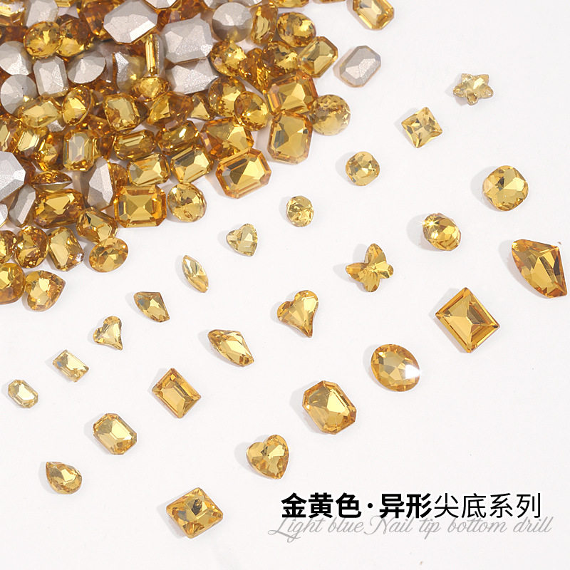 春柚金黄尖底异形钻秋日糖果彩钻小猴子蝴蝶冰糖爱心指甲美甲饰品