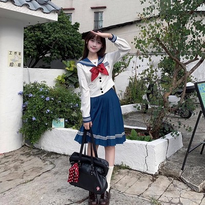 日系校供感长袖套装水手服衬衫
