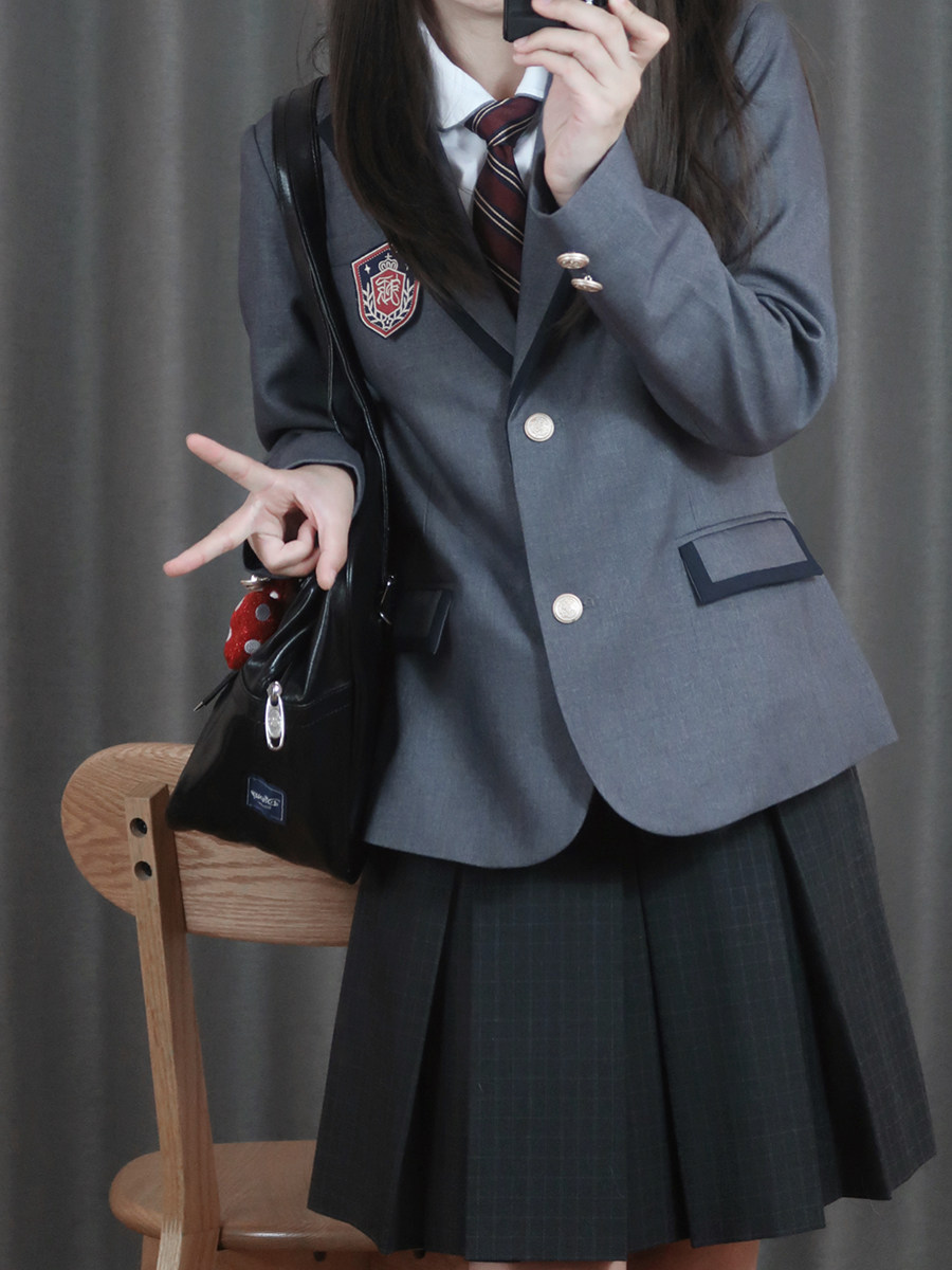 星星抱月球御清高校JK制服学院风两粒扣拼色西装校供感西服外套女