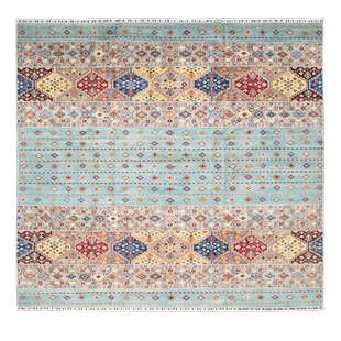 阿富汗手工羊毛地毯浅青蓝色卧室床边毯植物矿物质染色羊毛游牧风