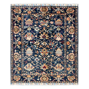 阿富汗手工羊毛打结地毯植物矿物质染色藏蓝色床边毯家用中式 风格