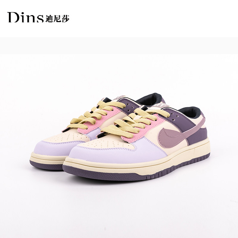 迪尼莎2023断码特惠防滑平底厚底拼色休闲板鞋系带牛皮女鞋 63117