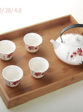 一瓢斋 台湾宜龙 优质孟宗竹茶盘提耳奉茶盘茶托.大号42*28*4.8cm