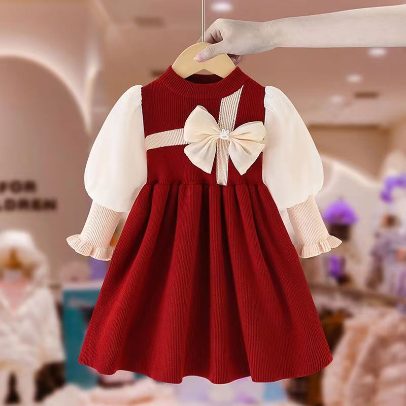 毛衣连衣裙子蝴蝶结女童公主裙
