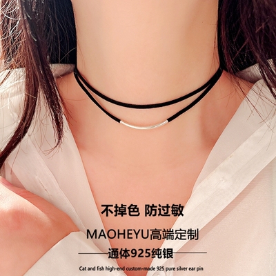 S925纯银弯管黑色项圈小众设计