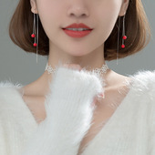 不掉色s925纯银红色豆豆耳线女复古小众设计2023年新款 耳饰气质潮