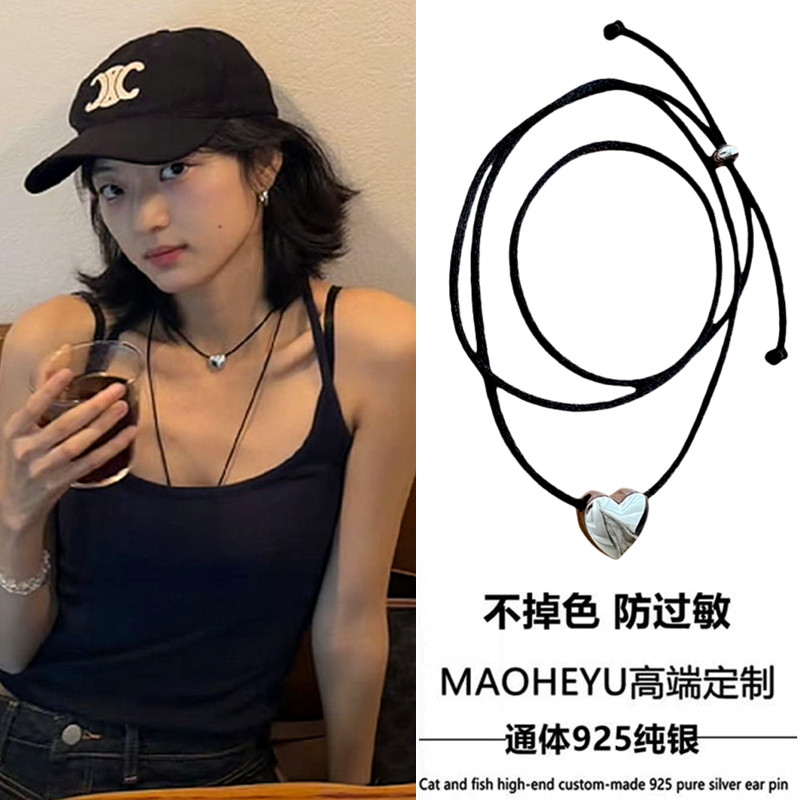 通体S925银孙千同款爱心项链女辣妹风锁骨链choker颈链小众日韩潮