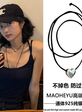通体S925纯银孙千同款爱心项链女辣妹风锁骨链choker颈链小众日韩