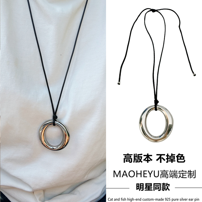 不掉色简约小众设计几何圆环项链