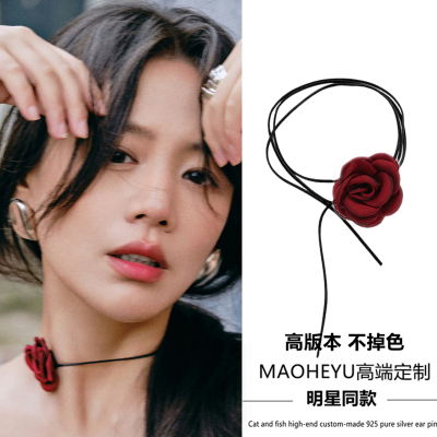 不掉色高级红花项圈choker颈链