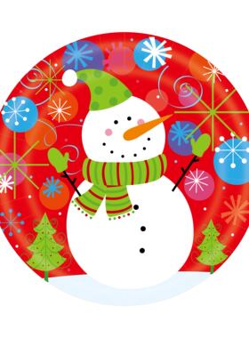 圣诞节元旦新年节日装饰一次性纸餐具一次性9寸圆形纸碟64个