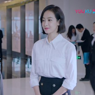 下一站是幸福贺繁星宋茜同款口袋设计感上衣韩版宽松显瘦翻领衬衣