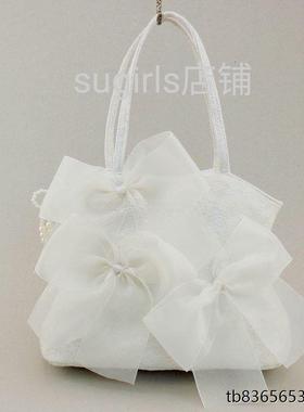 中国风复古蕾丝网纱蝴蝶结仙女包手提包礼服包女包白色气质潮流包