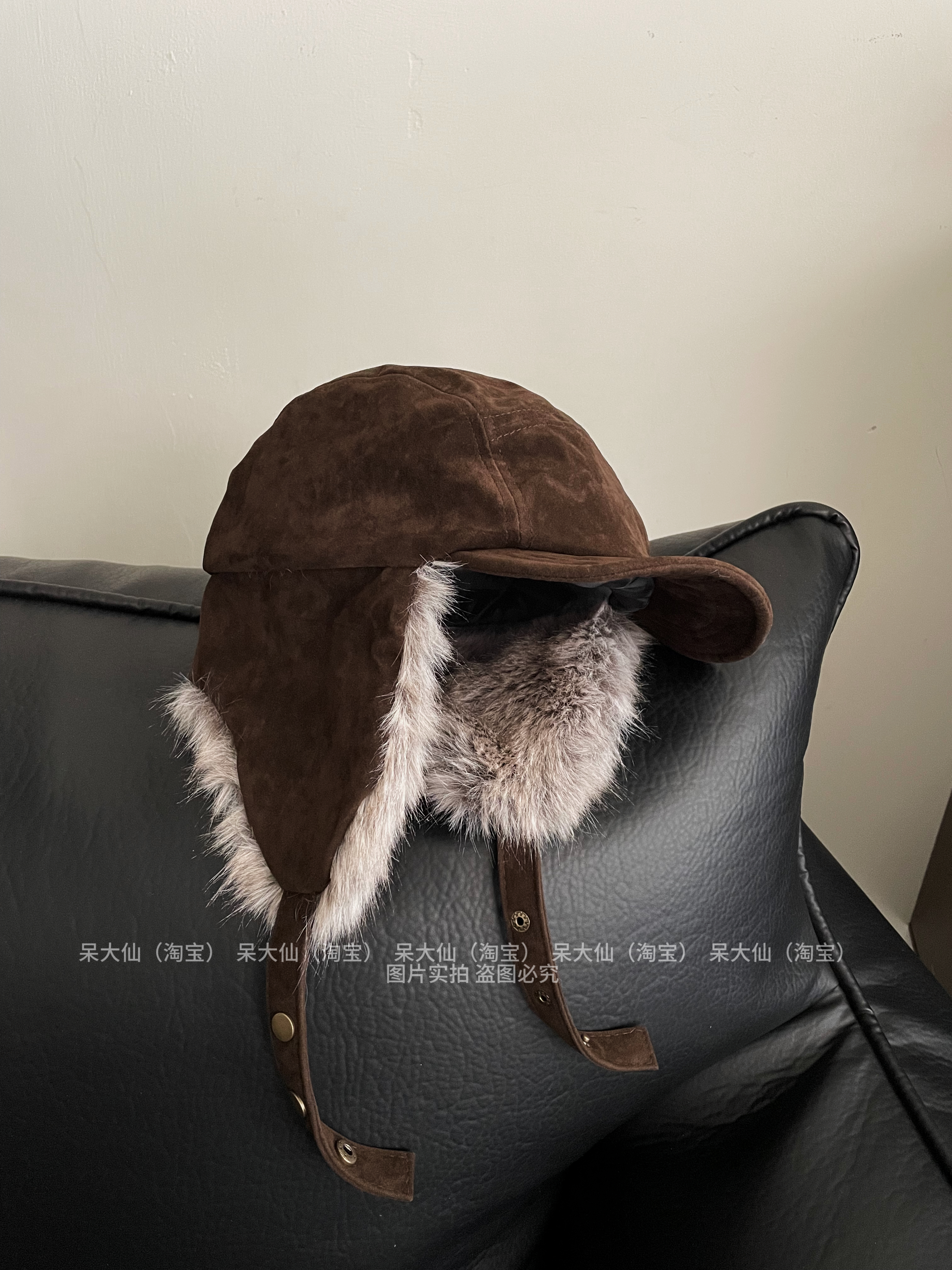 栗子咖～秋冬麂皮绒雷锋帽女加厚保暖护耳飞行帽防风寒骑车护耳帽