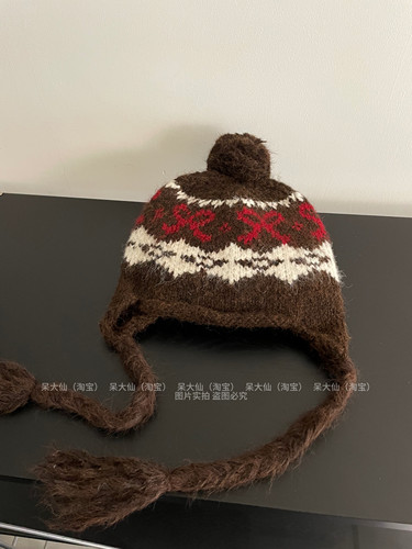 配色hin美～美拉德费尔岛复古针织毛线帽子女秋冬保暖护耳雷锋帽