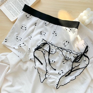 漫画熊崽~情侣内裤纯棉可爱卡通一男一女系带性感情侣款夫妻套装