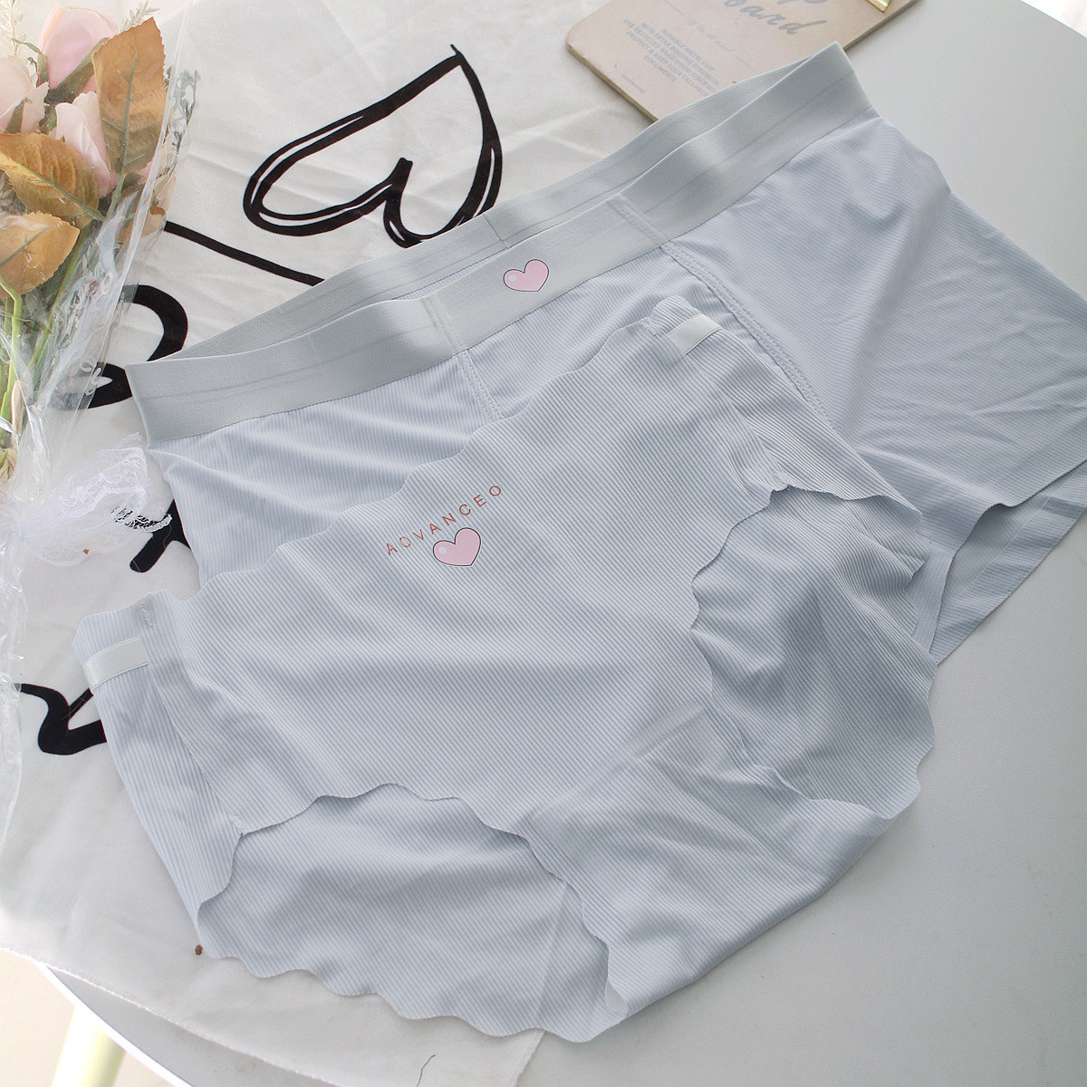 2024情侣内裤轻奢冰凉透气一男一女粉色爱心冰丝螺纹抑菌性感套装,女士内衣/男士内衣/家居服,男平角内裤,淘宝优惠券,粉丝福利购,淘宝优惠卷