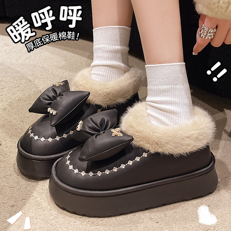 高颜值棉拖鞋女包跟厚底居家网红防水拖鞋冬季加厚保暖PU棉鞋外穿
