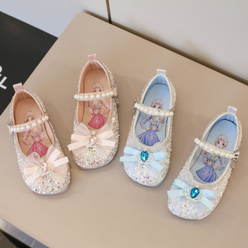 女童公主鞋2026新款水钻蝴蝶结软底单鞋儿童皮鞋亮片小仙女舞蹈