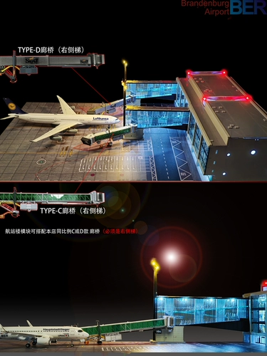 08机库 1: 200 модуль модуля аэропорта пассажирского самолета с огнями