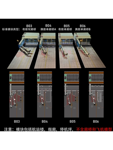 08机库 1: 200 модуль модуля аэропорта пассажирского самолета с огнями