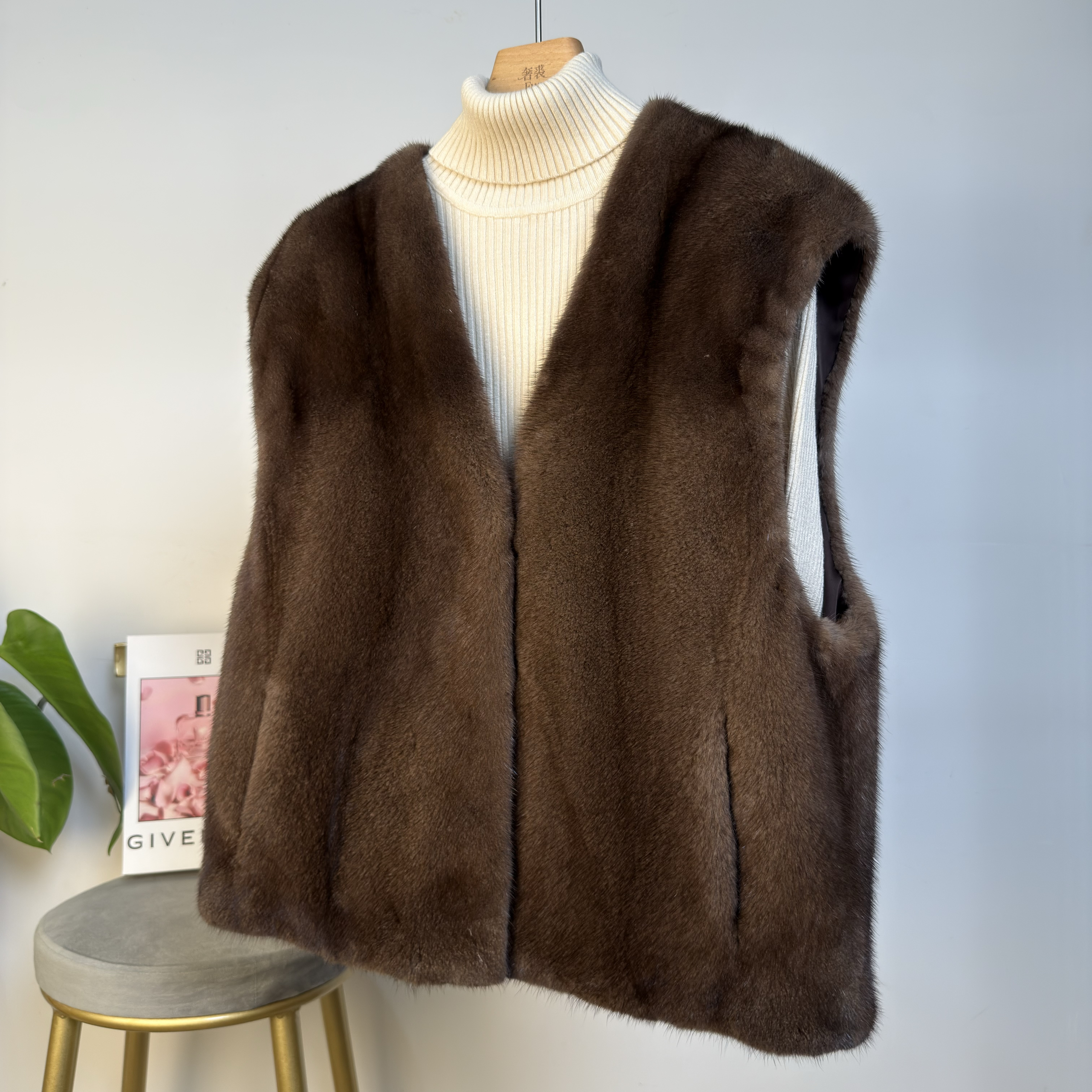 进口丹麦紫金天鹅绒貂皮马甲