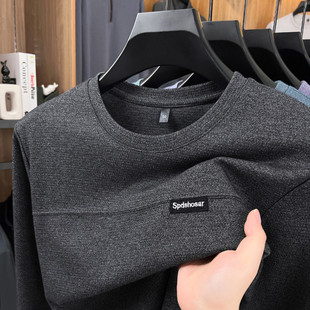 休闲春装 2025春秋新款 t恤保罗圆领卫衣打底衫 男士 印花上衣 长袖