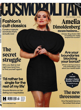 【可选】英文版 Cosmopolitan大都会时尚伊人杂志2025年4/5月合刊 Amelia Dimoldenberg 外文版女性服装时尚生活杂志