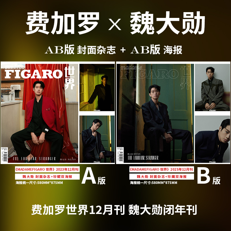 飞机盒【魏大勋A/B封面+赠官方海报2张 】 Madame Figaro Hommes世界 费加罗男士杂志2023年12月 时尚潮流明星期刊 书籍/杂志/报纸 期刊杂志 原图主图