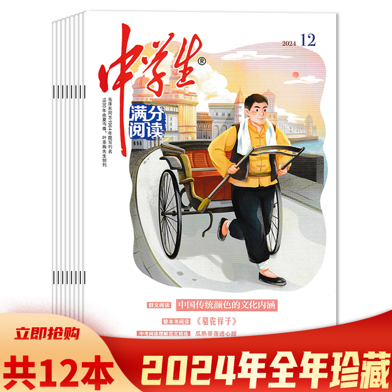 【共12本】中学生杂志满分阅读 2024年1-12月全年组合打包 整本书阅读指导 同步教材单元目标 答题技巧专项训练 中考真题深度解析